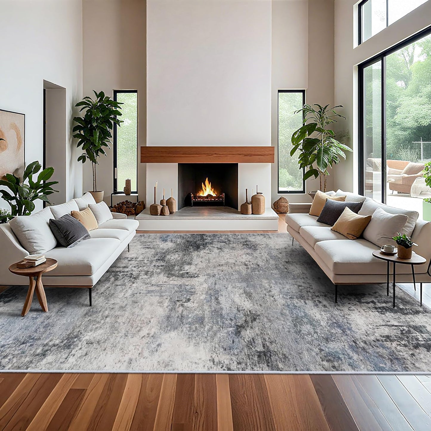RUUGME Washable 10X14 Rug Abstract - Living Room Bedroom Large Area Rug Indoor Farmhouse Stain Resistant Carpet Non-Slip Machine Washable Distressed Soft Room Decor 10X14 Grey