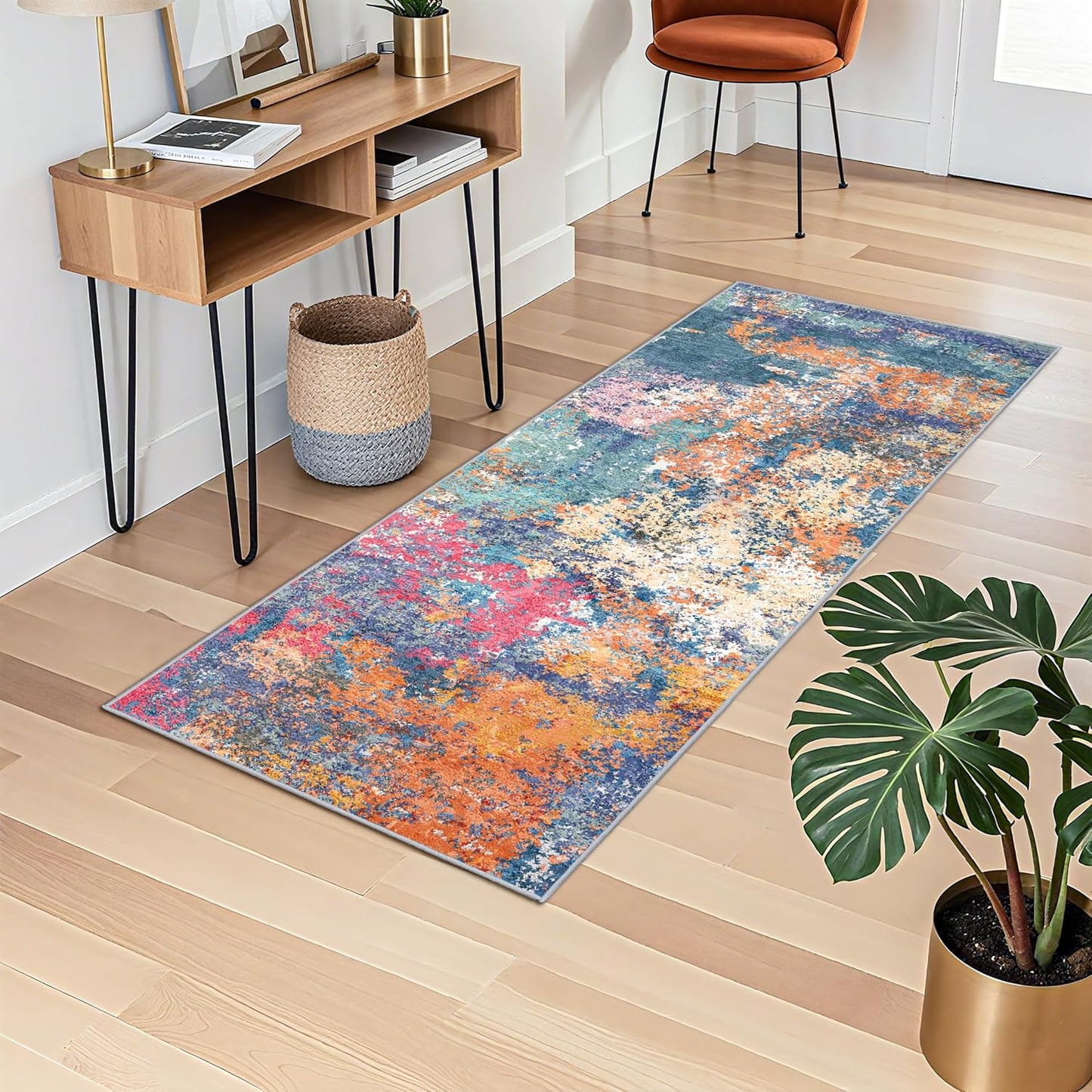 RUUGME Washable 10X14 Rug Abstract - Living Room Bedroom Large Area Rug Indoor Farmhouse Stain Resistant Carpet Non-Slip Machine Washable Distressed Soft Room Decor 10X14 Grey