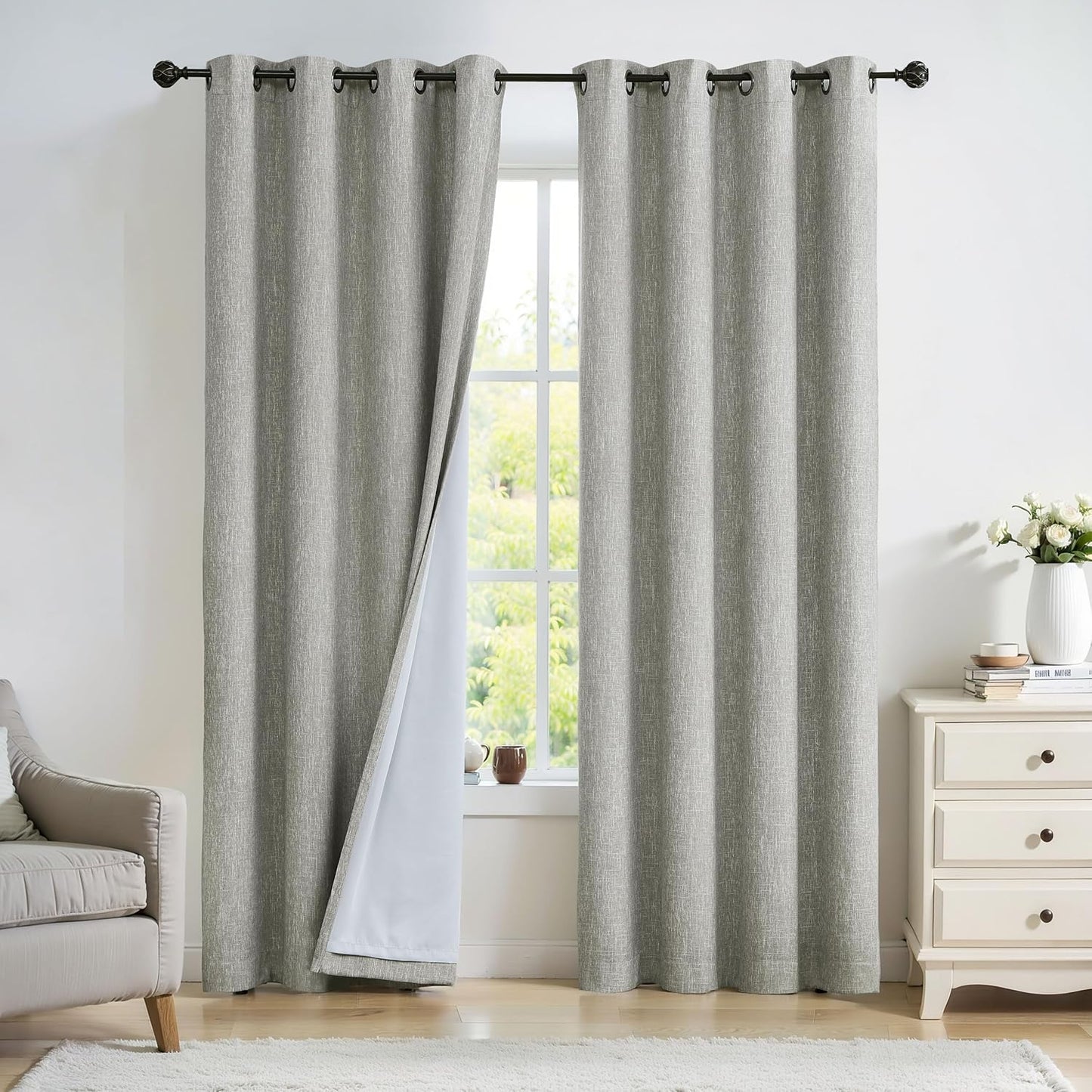Navy Solid Full Blackout Curtain Heavy Linen Texture Window Treatment for Bedroom Noise Reducing Thermal Insulated Drapes 8 Grommets Top for Living Room with Liner, Indigo Blue, 50" x 84" x 2