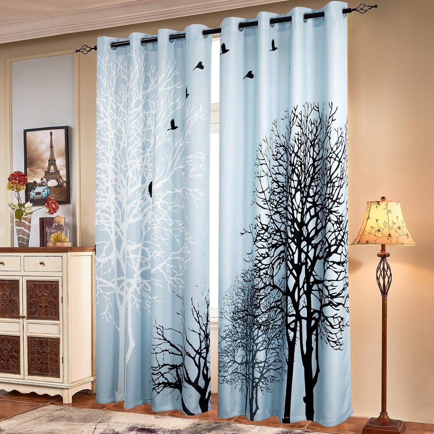 SUBRTEX Light Flitering Curtains 52Wx84L, Room Darkening Vibrant Floral Drapes, 50% Blackout, Semi Sheer Boho Farmhouse Curtains for Living Room, Brown