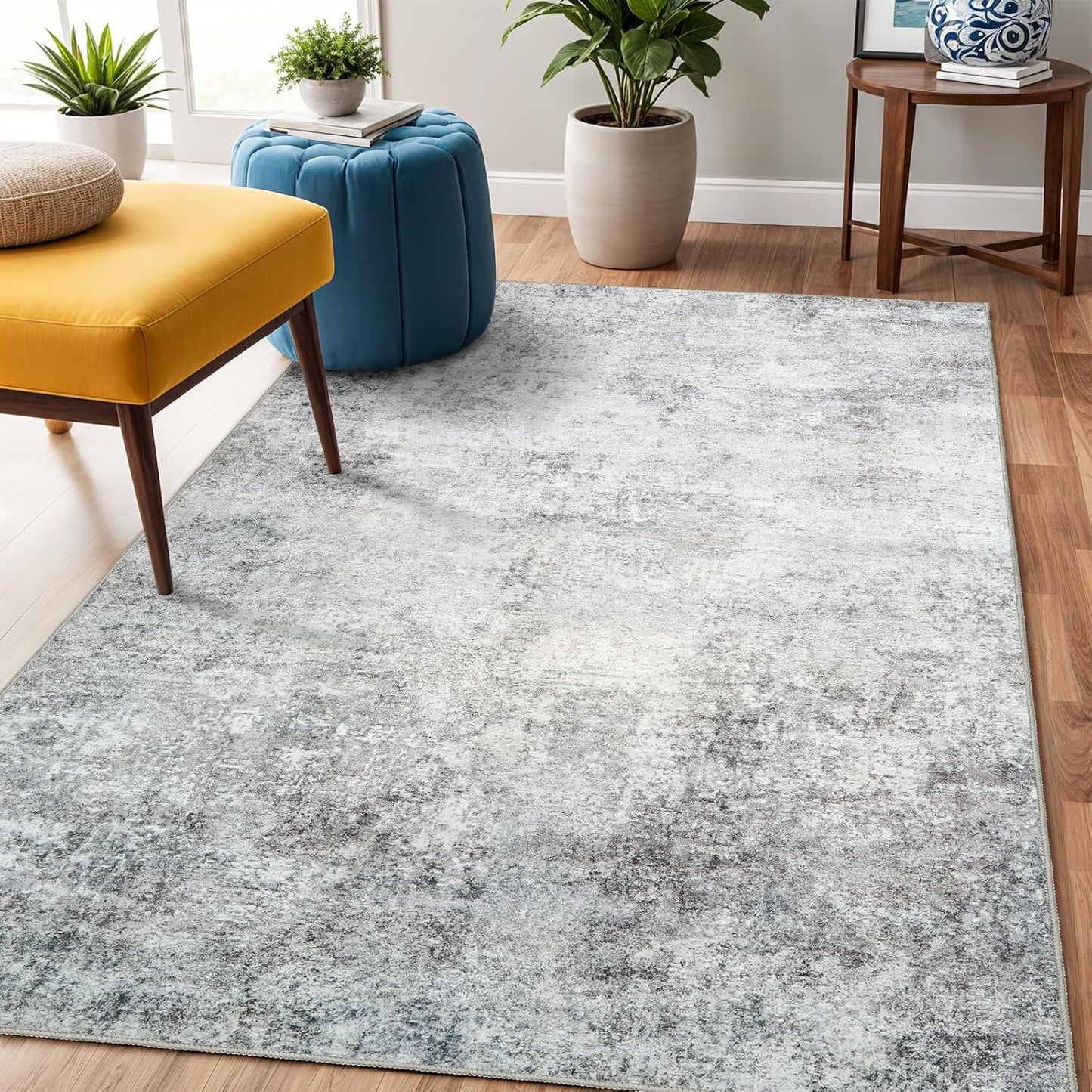 RUUGME Washable 10X14 Rug Abstract - Living Room Bedroom Large Area Rug Indoor Farmhouse Stain Resistant Carpet Non-Slip Machine Washable Distressed Soft Room Decor 10X14 Grey