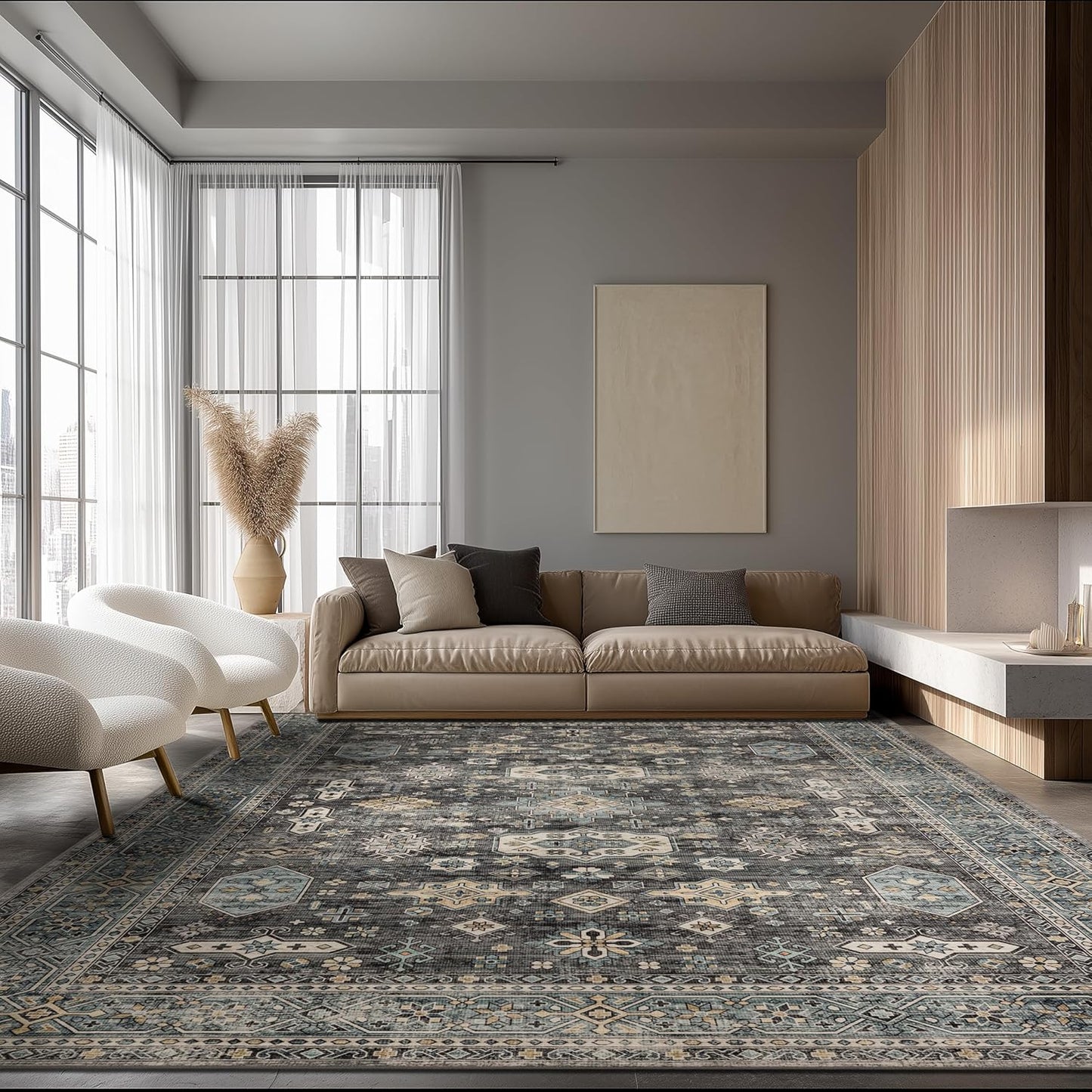 Area Rug Non Slip Machine Washable Ultra Soft Living Room/Bedroom/Kitchen/Outdoor/Classroom Dark Gray, 8'×10'