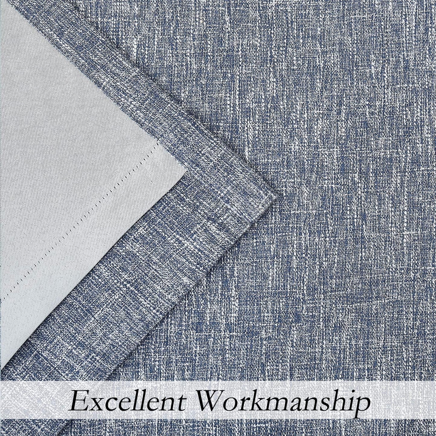 Navy Solid Full Blackout Curtain Heavy Linen Texture Window Treatment for Bedroom Noise Reducing Thermal Insulated Drapes 8 Grommets Top for Living Room with Liner, Indigo Blue, 50" x 84" x 2