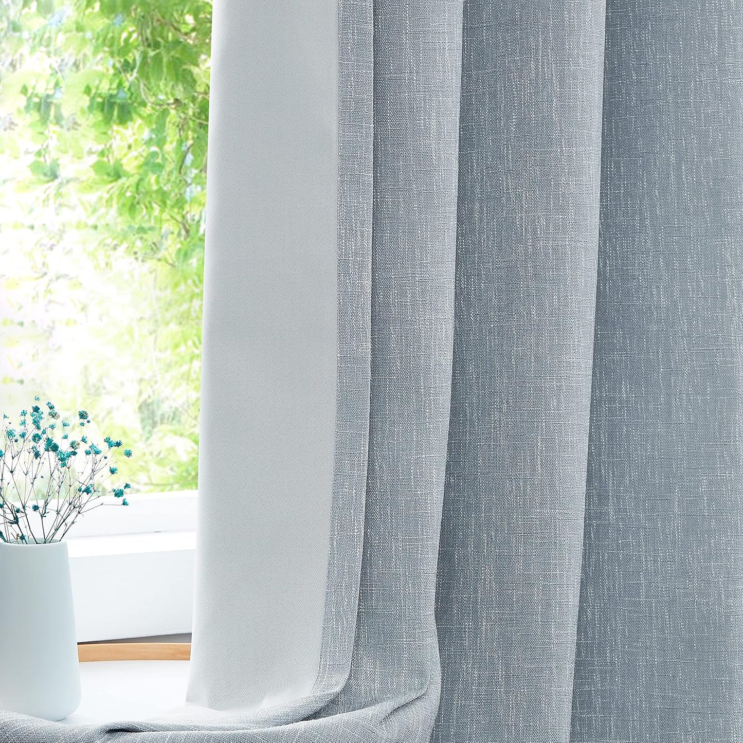 Navy Solid Full Blackout Curtain Heavy Linen Texture Window Treatment for Bedroom Noise Reducing Thermal Insulated Drapes 8 Grommets Top for Living Room with Liner, Indigo Blue, 50" x 84" x 2
