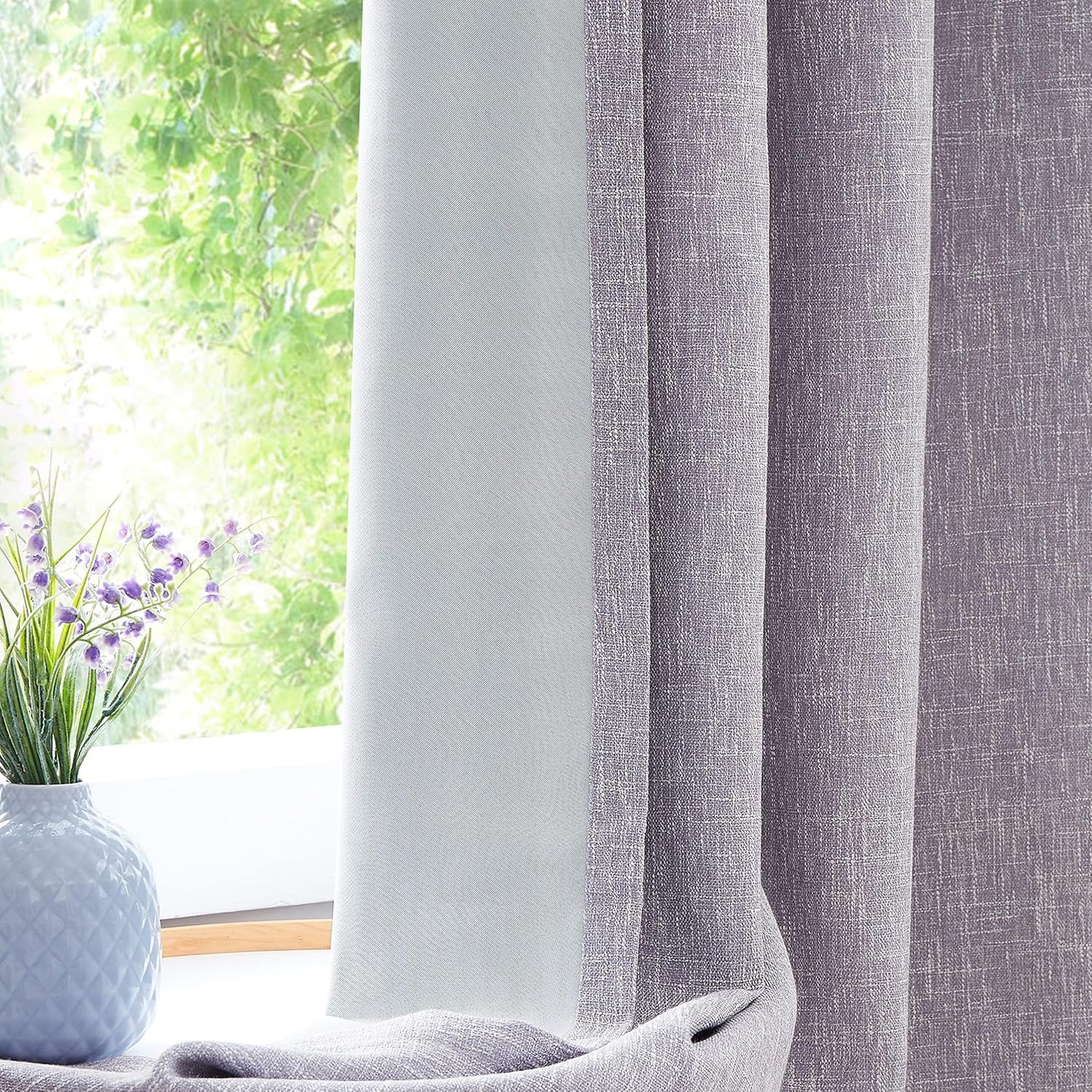 Navy Solid Full Blackout Curtain Heavy Linen Texture Window Treatment for Bedroom Noise Reducing Thermal Insulated Drapes 8 Grommets Top for Living Room with Liner, Indigo Blue, 50" x 84" x 2