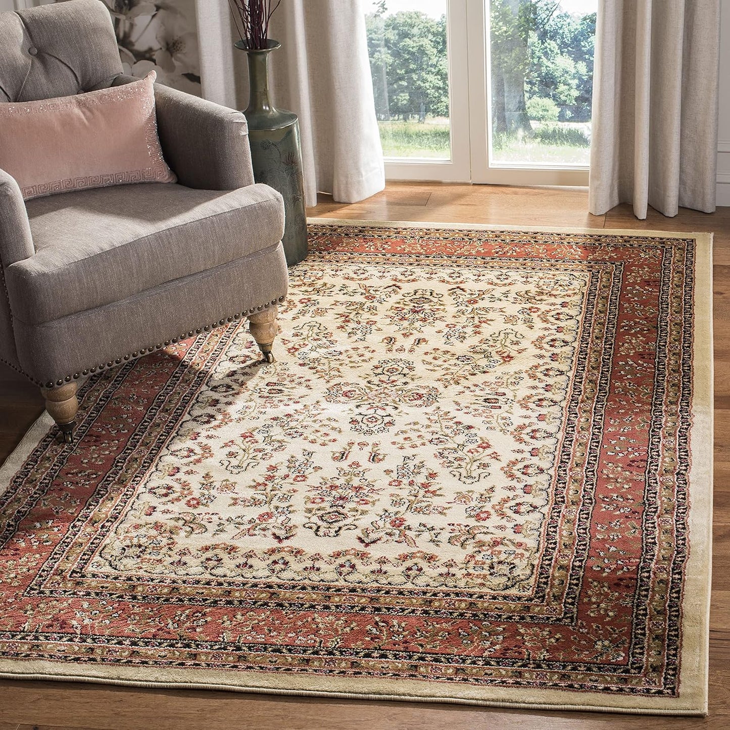SAFAVIEH Lyndhurst Collection Area Rug - 9' x 12', Red & Black, Traditional Oriental Design, Non-Shedding & Easy Care, Ideal for High Traffic Areas in Living Room, Bedroom (LNH331B)