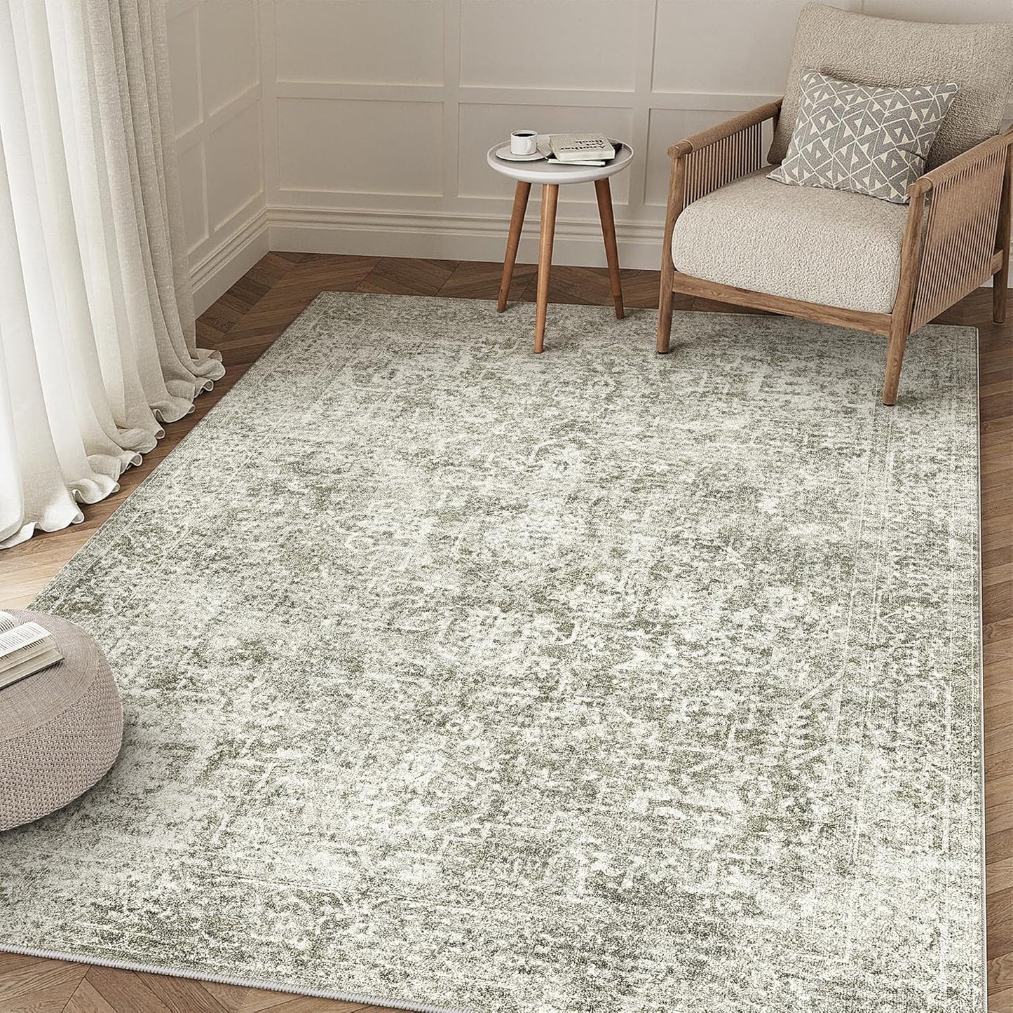 Washable Brown Area Rug 8x10 Modern Abstract Living Room Large Carpet Bedroom Neutral Soft Throw Rug Low Pile Non Slip Indoor Contemporary Floor Cover for Dining Room Office