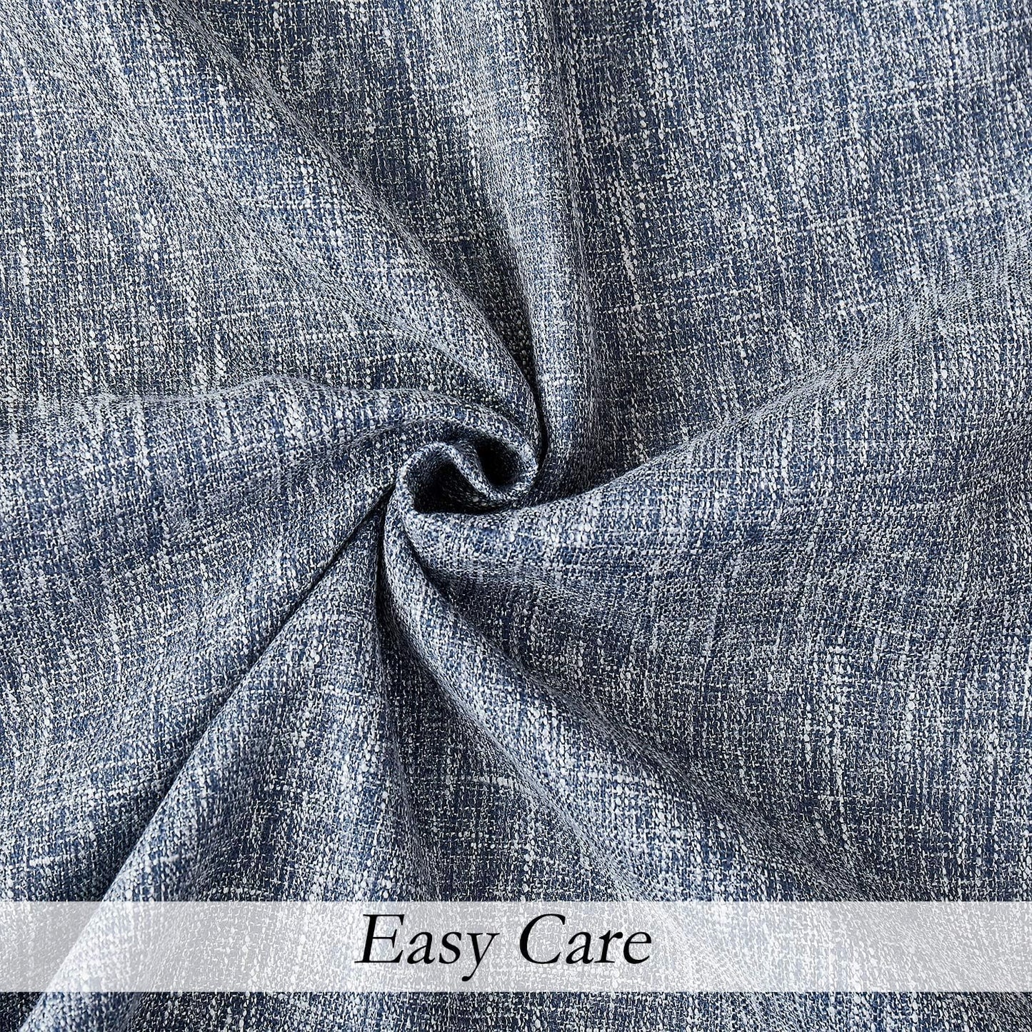 Navy Solid Full Blackout Curtain Heavy Linen Texture Window Treatment for Bedroom Noise Reducing Thermal Insulated Drapes 8 Grommets Top for Living Room with Liner, Indigo Blue, 50" x 84" x 2