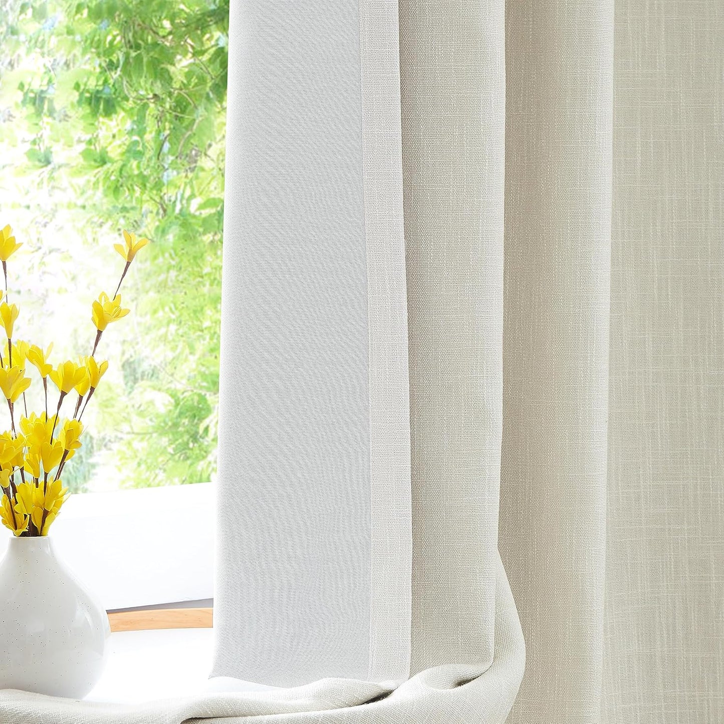 Navy Solid Full Blackout Curtain Heavy Linen Texture Window Treatment for Bedroom Noise Reducing Thermal Insulated Drapes 8 Grommets Top for Living Room with Liner, Indigo Blue, 50" x 84" x 2