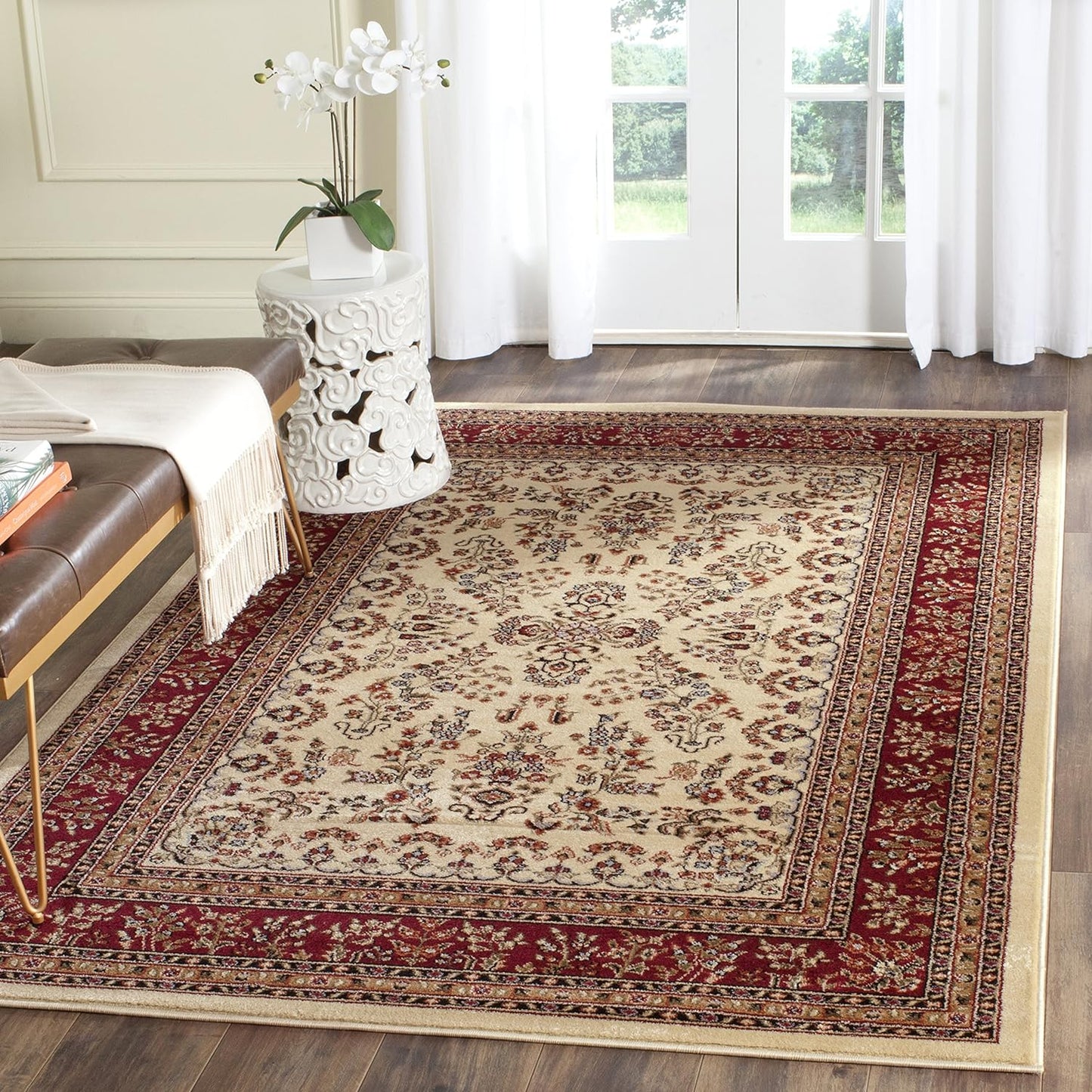 SAFAVIEH Lyndhurst Collection Area Rug - 9' x 12', Red & Black, Traditional Oriental Design, Non-Shedding & Easy Care, Ideal for High Traffic Areas in Living Room, Bedroom (LNH331B)