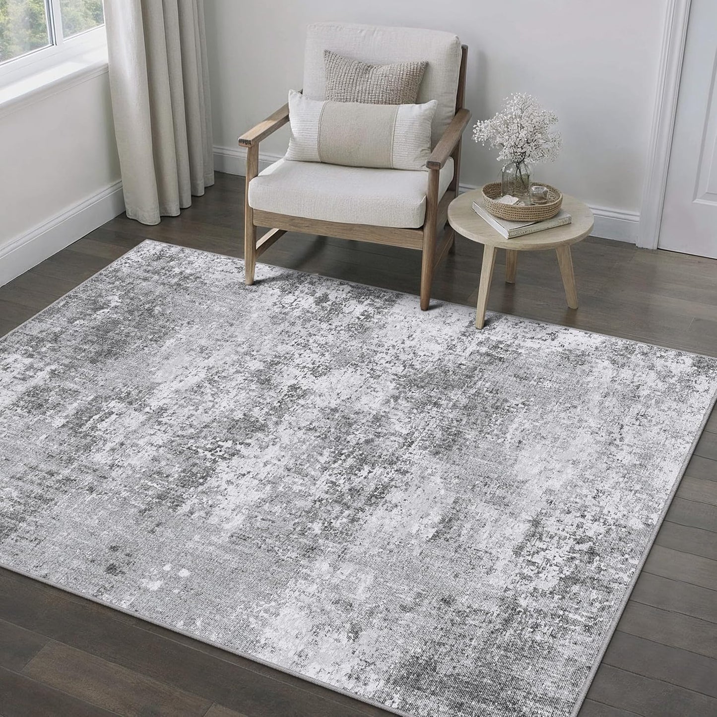 Washable Brown Area Rug 8x10 Modern Abstract Living Room Large Carpet Bedroom Neutral Soft Throw Rug Low Pile Non Slip Indoor Contemporary Floor Cover for Dining Room Office
