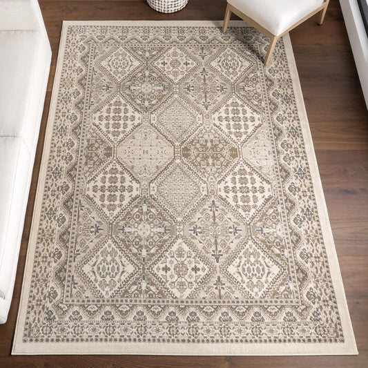nuLOOM 9x12 Becca Traditional Tiled Area Rug, Beige, Faded Transitional Design, Stain Resistant, For Bedroom, Dining Room, Living Room, Hallway, Office, Kitchen, Entryway